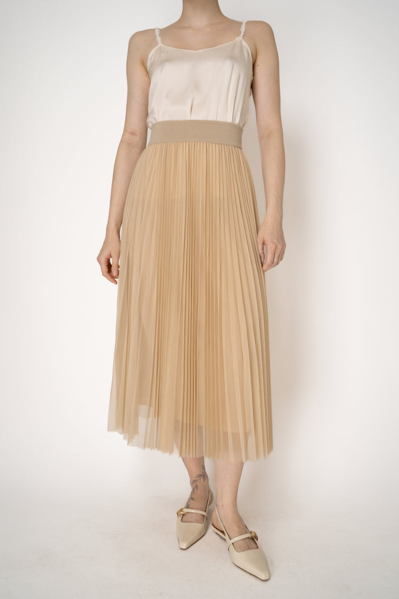 Fabiana Filippi Wool Blend Pleated Tulle Skirt in Nude Vancouver. Shop Online or in Store.