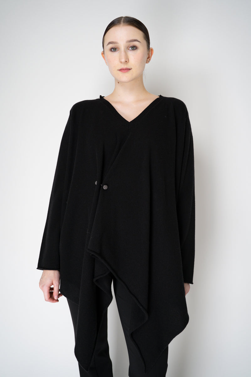 Fabiana Filippi Wool Cashmere Handkerchief Pullover with Pin Embellishment in Black Vancouver. Shop Online or in Store.