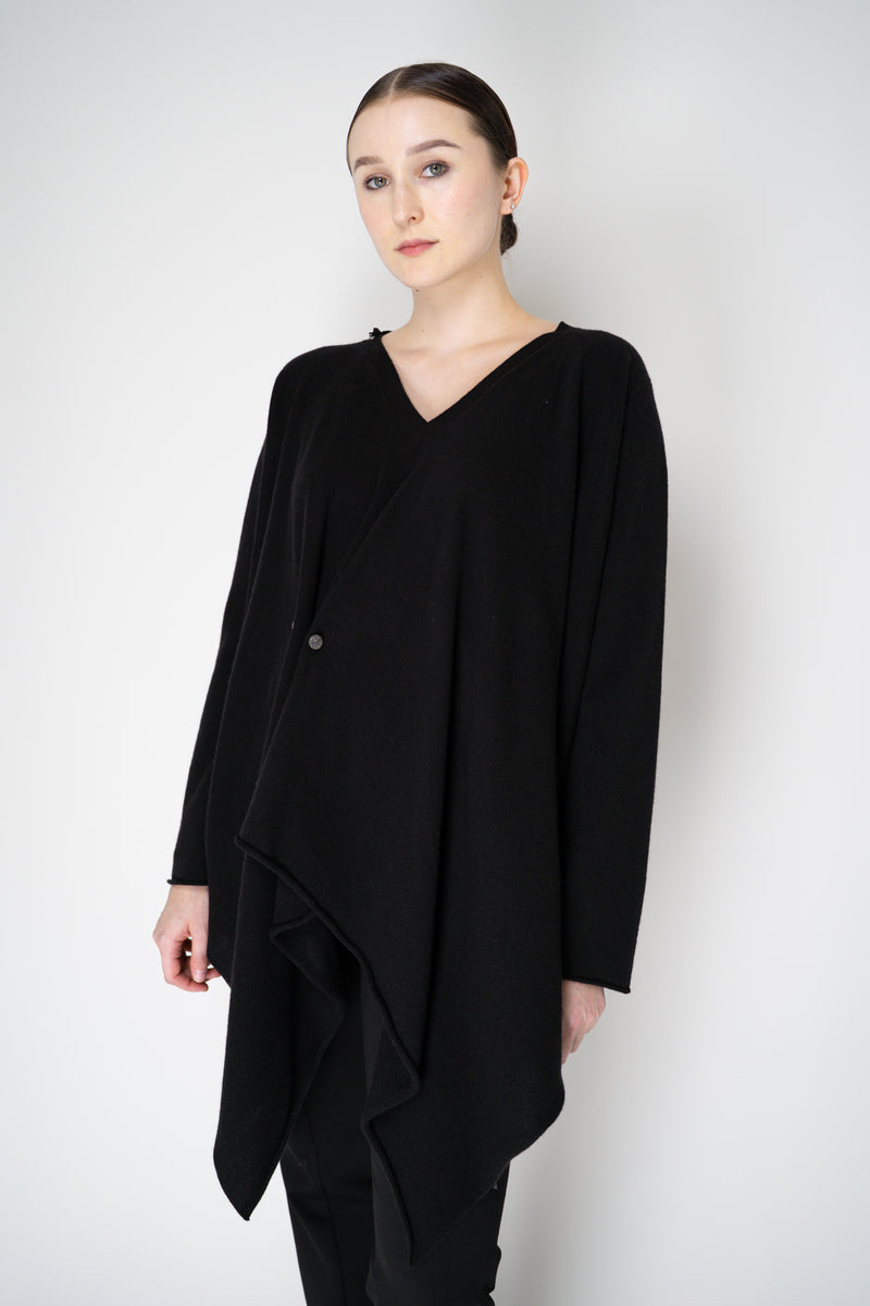 Fabiana Filippi Wool Cashmere Handkerchief Pullover with Pin Embellishment in Black Vancouver. Shop Online or in Store.