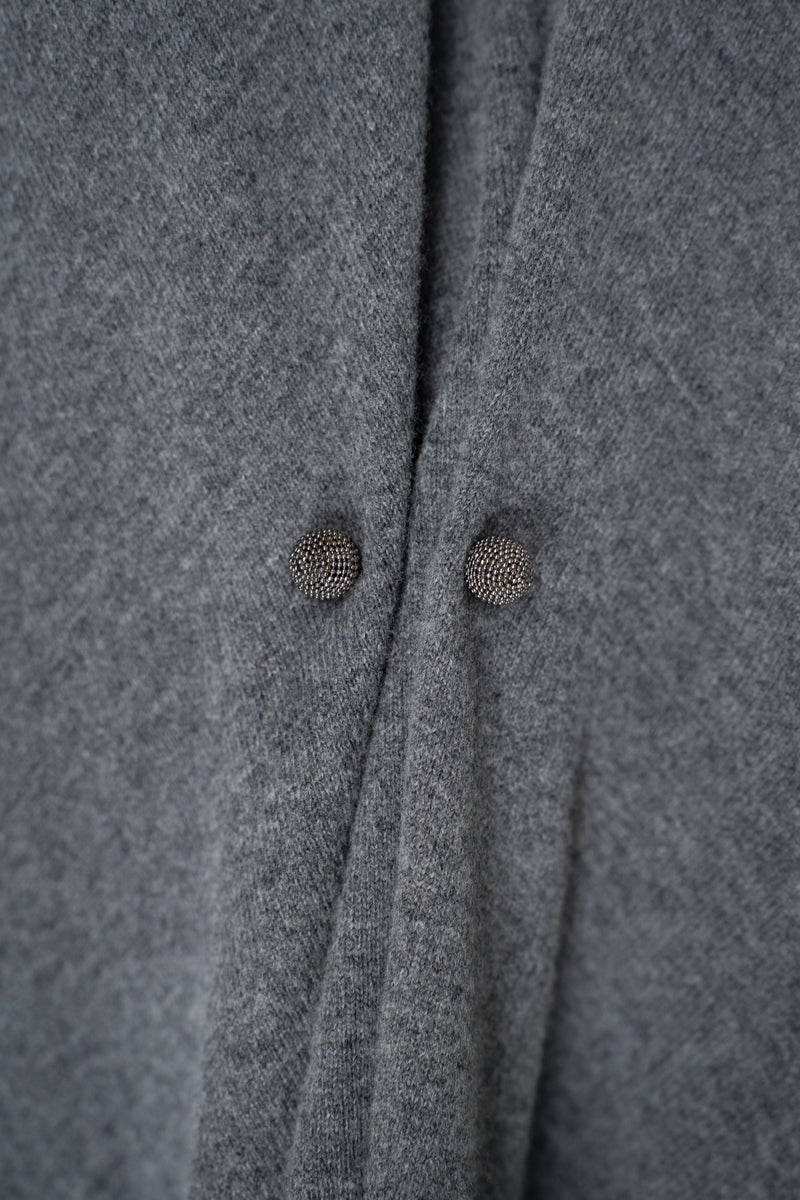 Fabiana Filippi Wool Cashmere Handkerchief Pullover with Pin Embellishment in Grey Vancouver. Shop Online or in Store.