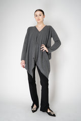Fabiana Filippi Wool Cashmere Handkerchief Pullover with Pin Embellishment in Grey Vancouver. Shop Online or in Store.