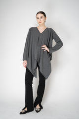 Fabiana Filippi Wool Cashmere Handkerchief Pullover with Pin Embellishment in Grey Vancouver. Shop Online or in Store.