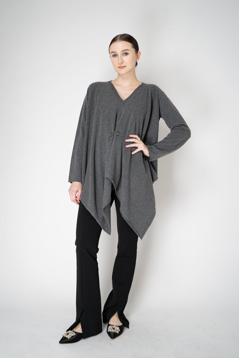 Fabiana Filippi Wool Cashmere Handkerchief Pullover with Pin Embellishment in Grey Vancouver. Shop Online or in Store.