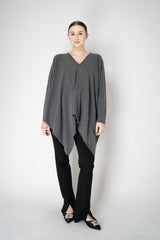 Fabiana Filippi Wool Cashmere Handkerchief Pullover with Pin Embellishment in Grey Vancouver. Shop Online or in Store.