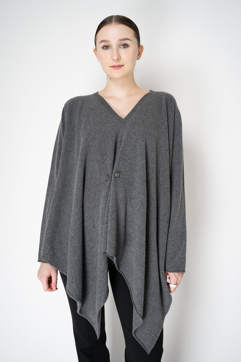 Fabiana Filippi Wool Cashmere Handkerchief Pullover with Pin Embellishment in Grey Vancouver. Shop Online or in Store.