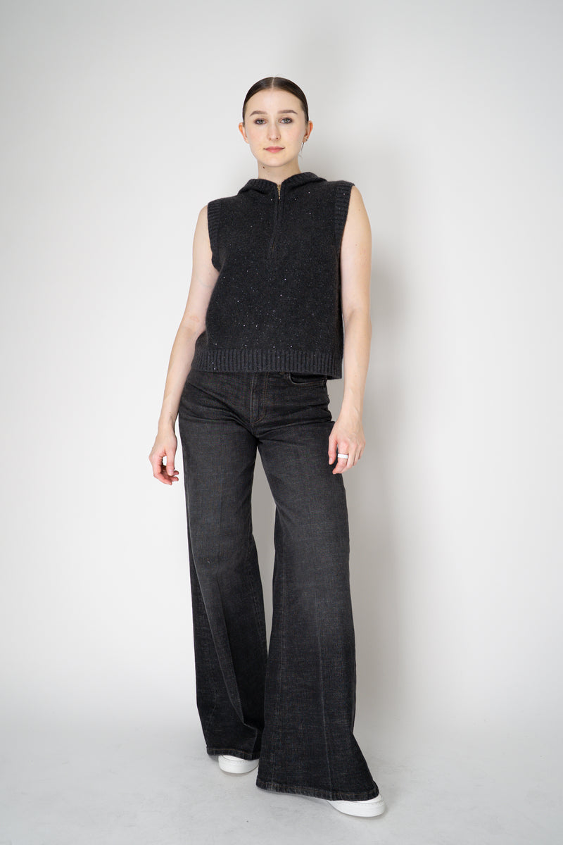 Fabiana Filippi Wool Cashmere Knit Hooded Vest in Grey Vancouver. Shop Online or in Store.