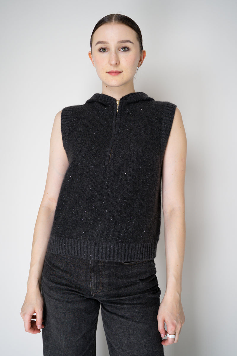 Fabiana Filippi Wool Cashmere Knit Hooded Vest in Grey Vancouver. Shop Online or in Store.