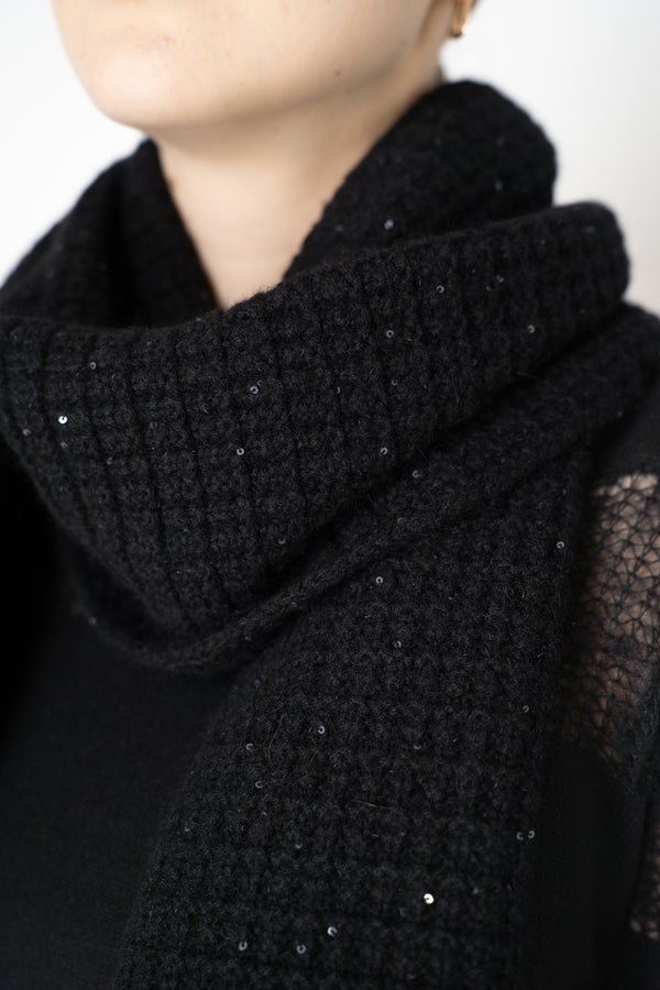 Fabiana Filippi Wool Cashmere Knit Sequined Scarf in Black Vancouver. Shop Online or in Store.