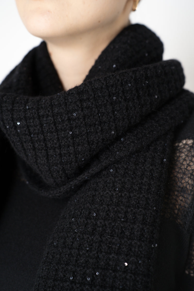 Fabiana Filippi Wool Cashmere Knit Sequined Scarf in Black Vancouver. Shop Online or in Store.