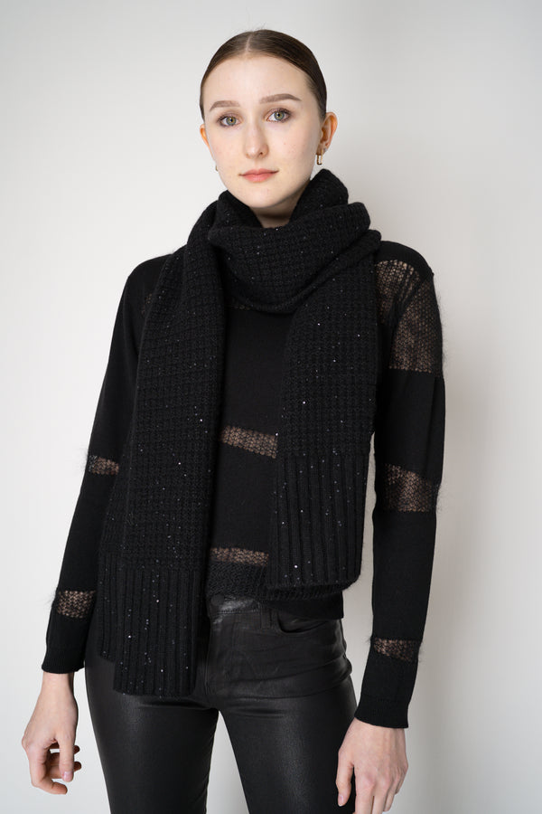 Fabiana Filippi Wool Cashmere Knit Sequined Scarf in Black Vancouver. Shop Online or in Store.