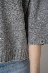 Fabiana Filippi Wool Cashmere Lurex 3/4 Sleeve Crew Neck Sweater in Platinum Grey Vancouver. Shop Online or in Store.
