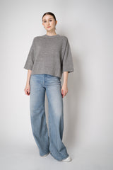 Fabiana Filippi Wool Cashmere Lurex 3/4 Sleeve Crew Neck Sweater in Platinum Grey Vancouver. Shop Online or in Store.