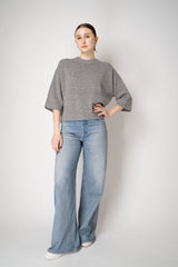 Fabiana Filippi Wool Cashmere Lurex 3/4 Sleeve Crew Neck Sweater in Platinum Grey Vancouver. Shop Online or in Store.