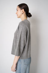 Fabiana Filippi Wool Cashmere Lurex 3/4 Sleeve Crew Neck Sweater in Platinum Grey Vancouver. Shop Online or in Store.