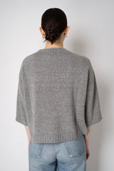 Fabiana Filippi Wool Cashmere Lurex 3/4 Sleeve Crew Neck Sweater in Platinum Grey Vancouver. Shop Online or in Store.