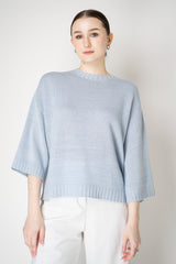 Fabiana Filippi Wool Cashmere Lurex 3/4 Sleeve Crew Neck Sweater in Platinum Light Blue Vancouver. Shop Online or in Store.