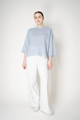 Fabiana Filippi Wool Cashmere Lurex 3/4 Sleeve Crew Neck Sweater in Platinum Light Blue Vancouver. Shop Online or in Store.