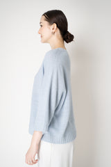 Fabiana Filippi Wool Cashmere Lurex 3/4 Sleeve Crew Neck Sweater in Platinum Light Blue Vancouver. Shop Online or in Store.