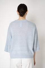 Fabiana Filippi Wool Cashmere Lurex 3/4 Sleeve Crew Neck Sweater in Platinum Light Blue Vancouver. Shop Online or in Store.