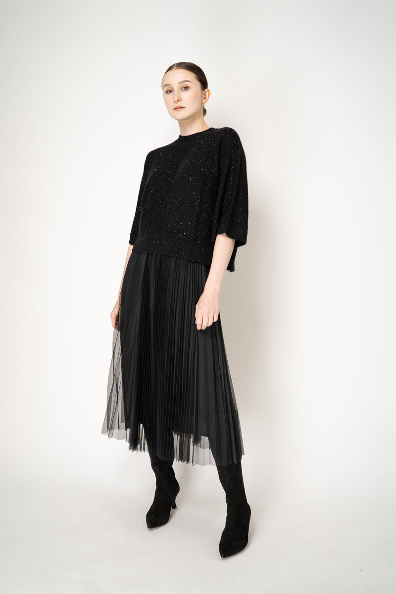Fabiana Filippi Wool Cashmere Sequined Cropped Wide Sleeve Knit Pullover in Black Vancouver. Shop Online or in Store.