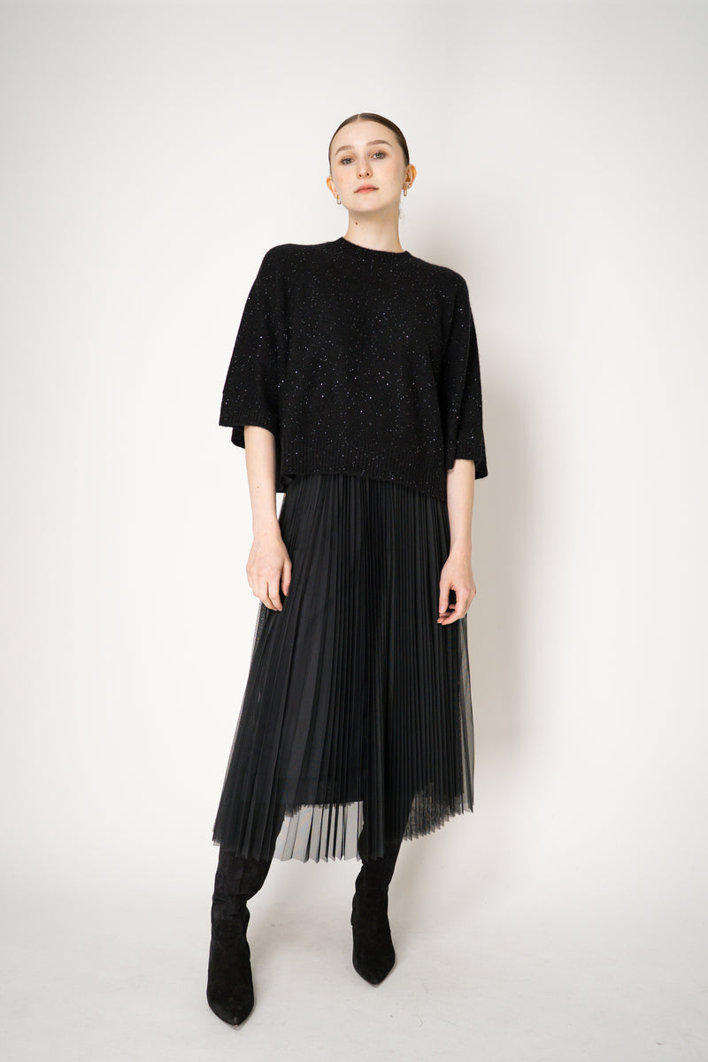 Fabiana Filippi Wool Cashmere Sequined Cropped Wide Sleeve Knit Pullover in Black Vancouver. Shop Online or in Store.