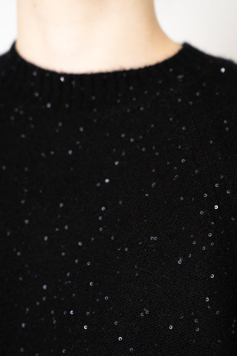 Fabiana Filippi Wool Cashmere Sequined Cropped Wide Sleeve Knit Pullover in Black Vancouver. Shop Online or in Store.