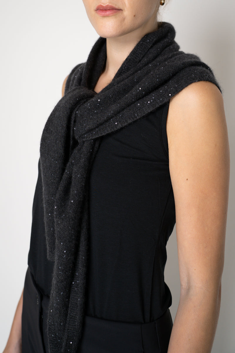 Fabiana Filippi Wool Cashmere Sequined Knit Poncho Shrug in Grey Vancouver. Shop Online or in Store. 