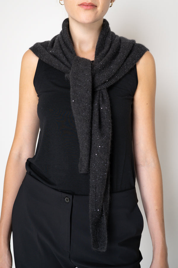 Fabiana Filippi Wool Cashmere Sequined Knit Poncho Shrug in Grey Vancouver. Shop Online or in Store. 