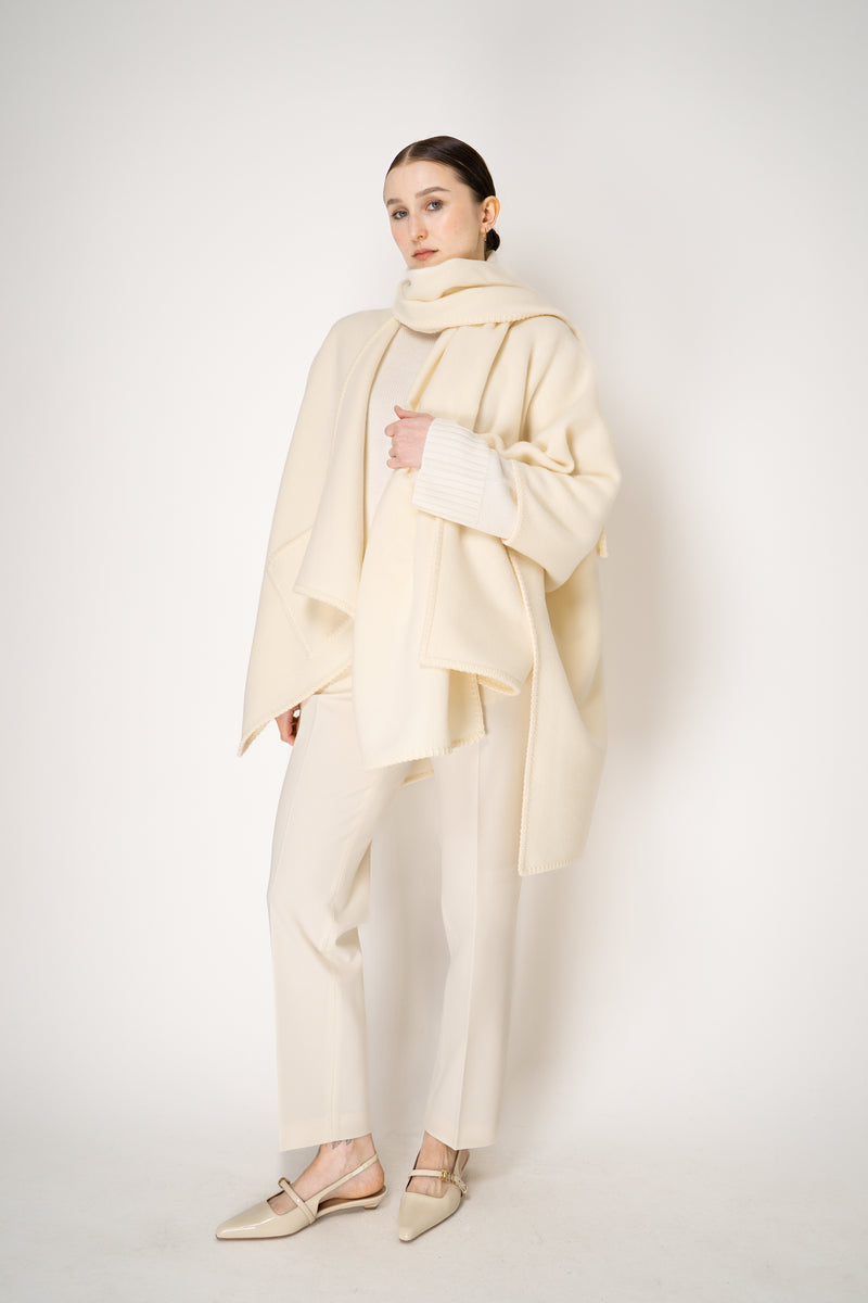 Fabiana Filippi Wool Poncho with Detachable Scarf in Vanilla Vancouver. Shop Online or in Store.