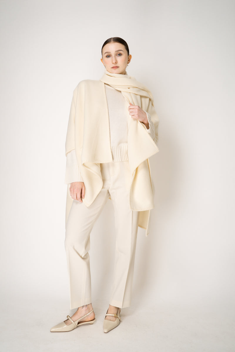 Fabiana Filippi Wool Poncho with Detachable Scarf in Vanilla Vancouver. Shop Online or in Store.