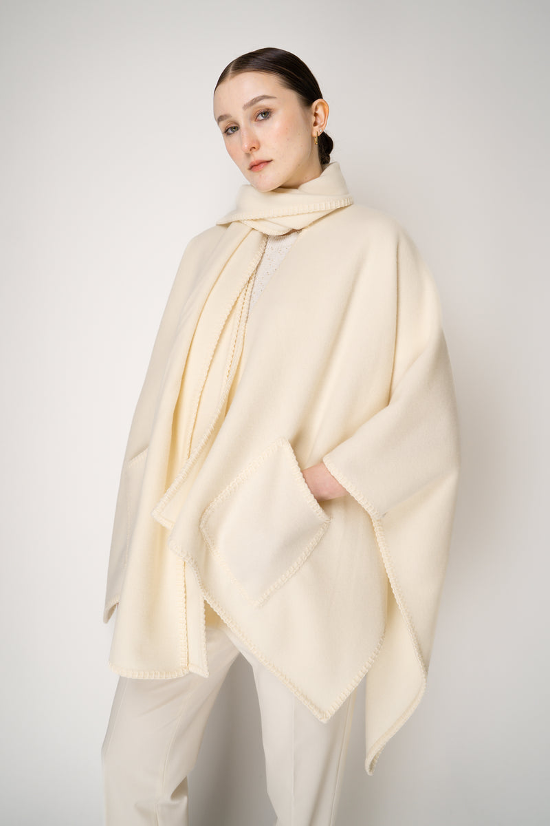 Fabiana Filippi Wool Poncho with Detachable Scarf in Vanilla Vancouver. Shop Online or in Store.