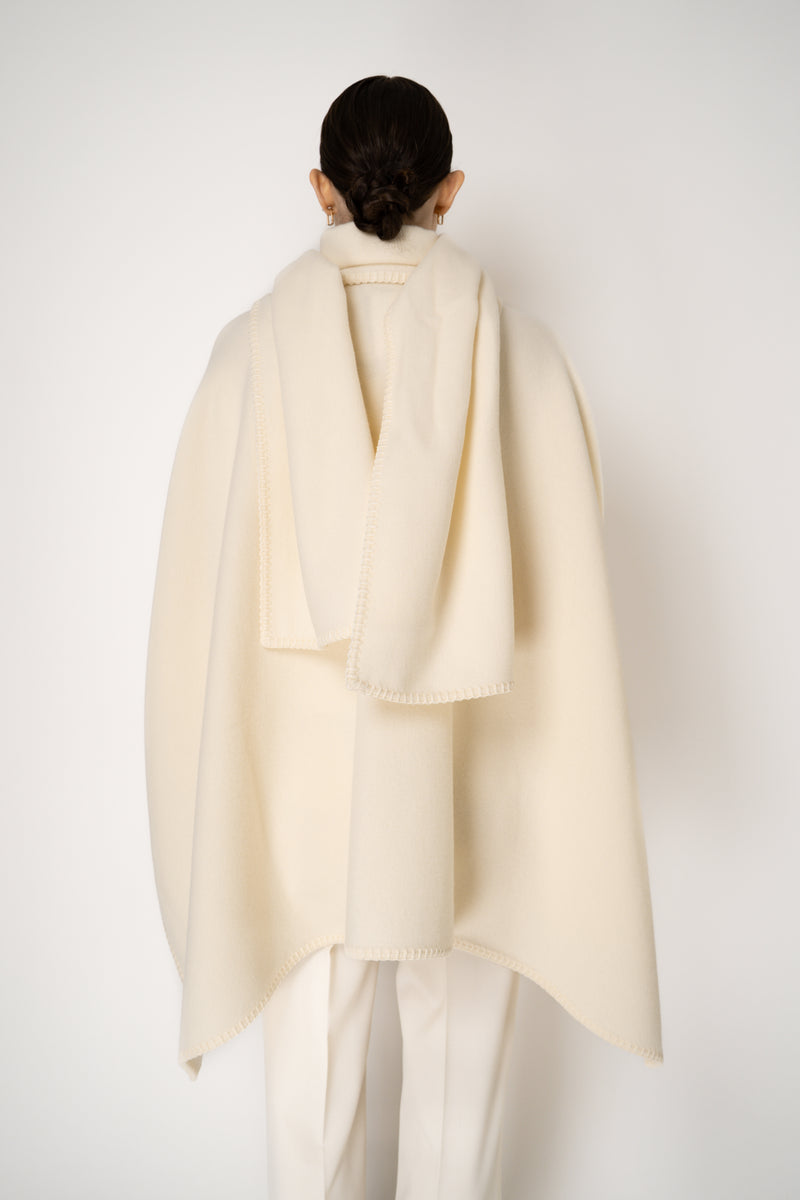 Fabiana Filippi Wool Poncho with Detachable Scarf in Vanilla Vancouver. Shop Online or in Store.