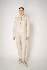 Fabiana Filippi Wool Stockinette Stitch Knit Open Front Cardigan in Ivory Vancouver. Shop Online or in Store.