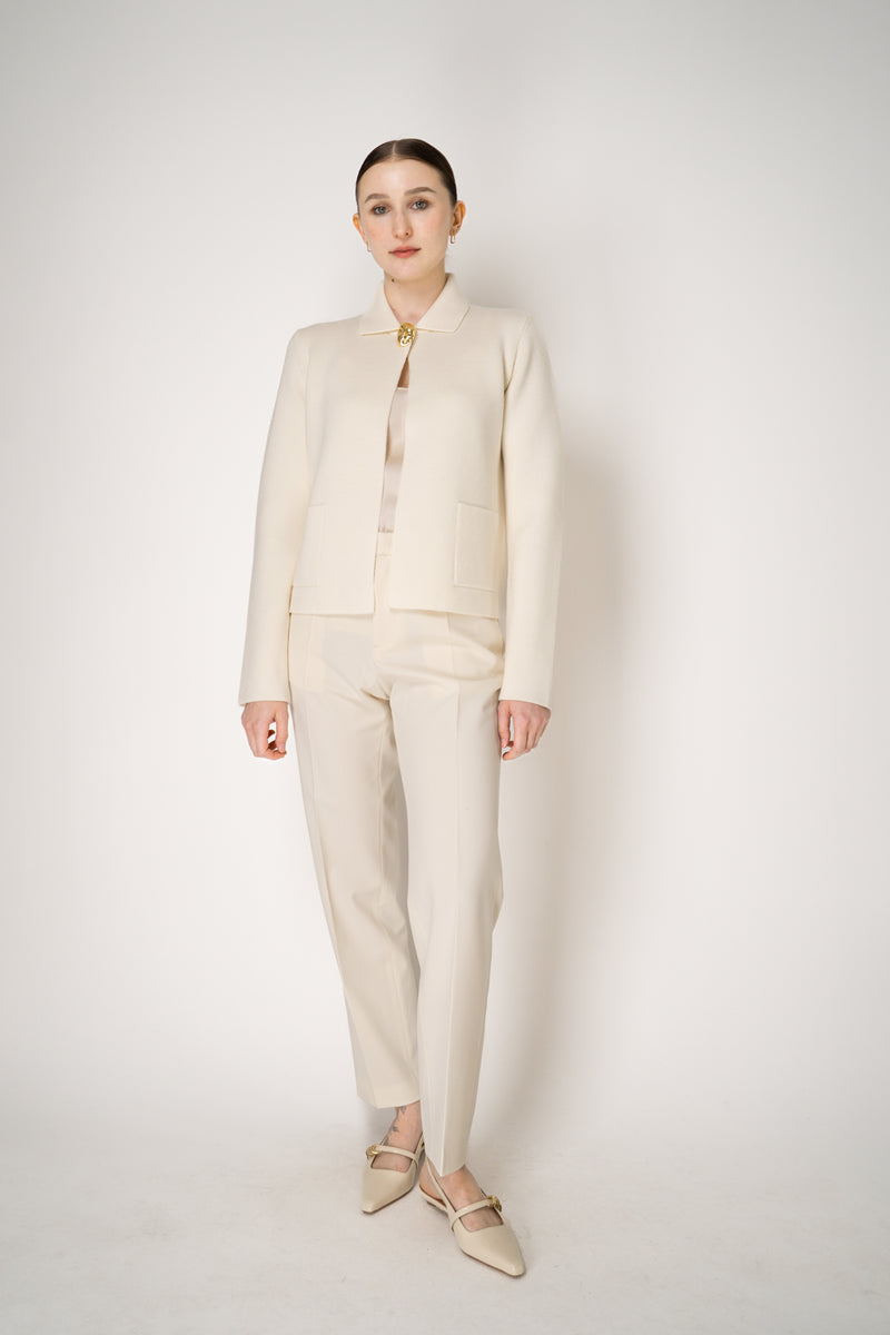 Fabiana Filippi Wool Stockinette Stitch Knit Open Front Cardigan in Ivory Vancouver. Shop Online or in Store.
