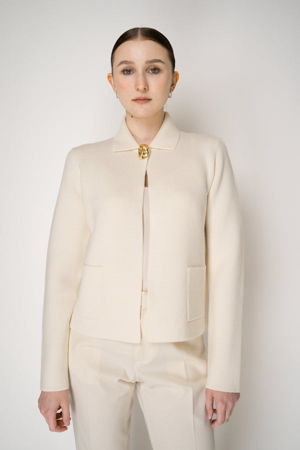 Fabiana Filippi Wool Stockinette Stitch Knit Open Front Cardigan in Ivory Vancouver. Shop Online or in Store.