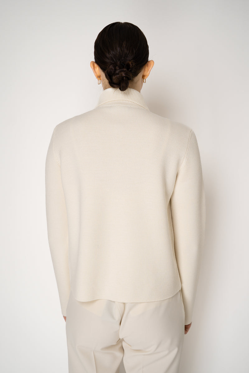 Fabiana Filippi Wool Stockinette Stitch Knit Open Front Cardigan in Ivory Vancouver. Shop Online or in Store.