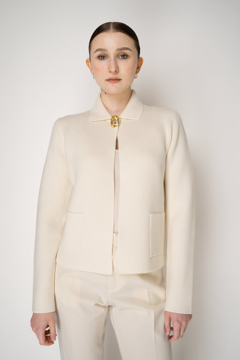 Fabiana Filippi Wool Stockinette Stitch Knit Open Front Cardigan in Ivory Vancouver. Shop Online or in Store.