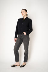 Fabiana Filippi Wool Stockinette Stitch Knit Open Front Cardigan in Navy Vancouver. Shop Online or in Store.