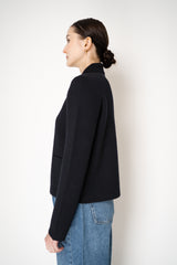 Fabiana Filippi Wool Stockinette Stitch Knit Open Front Cardigan in Navy Vancouver. Shop Online or in Store.