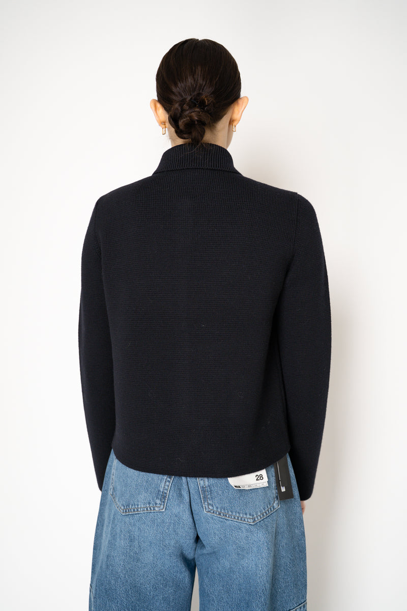 Fabiana Filippi Wool Stockinette Stitch Knit Open Front Cardigan in Navy Vancouver. Shop Online or in Store.