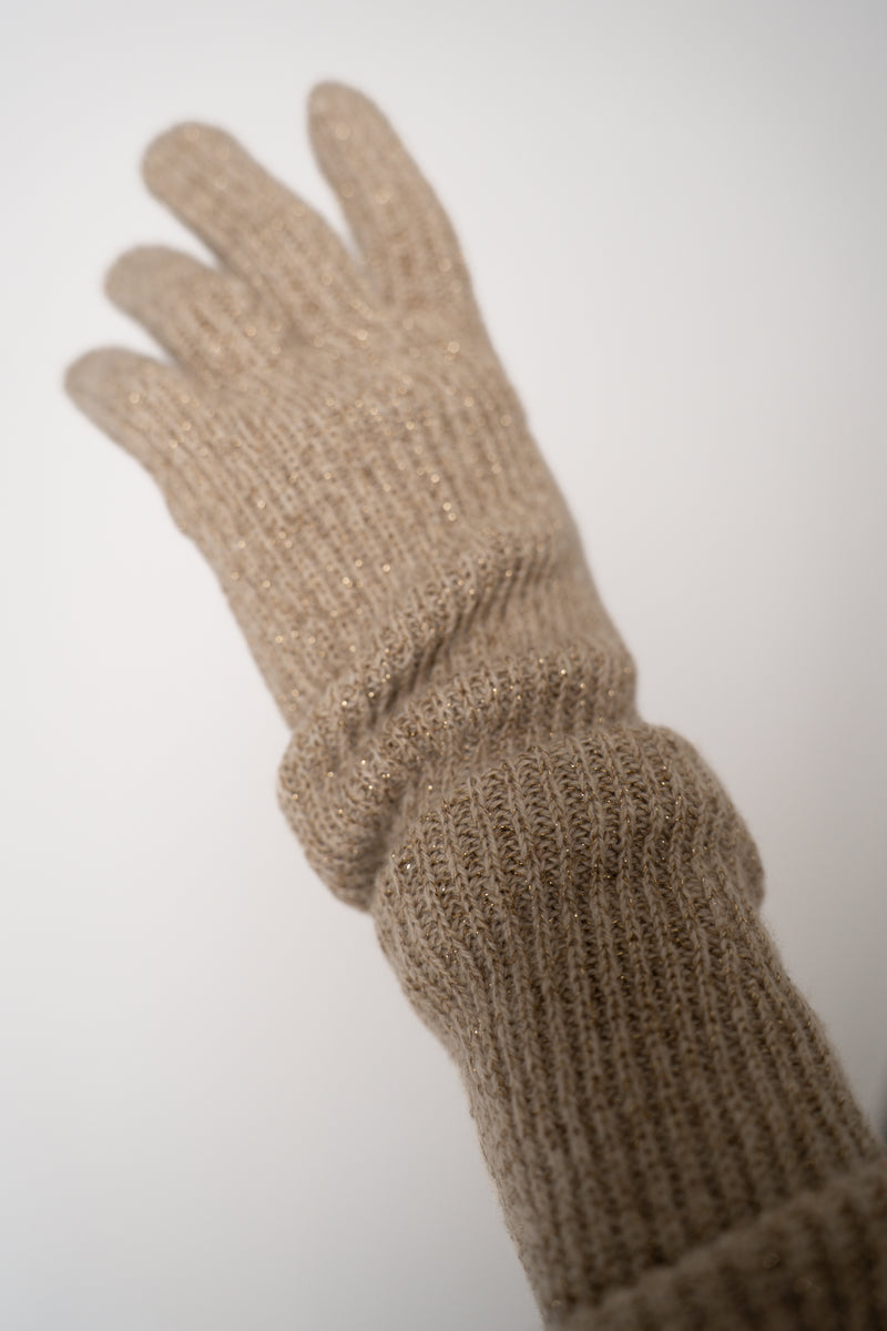 Fabiana Filippi Wool Viscose Knit Lurex Gloves in Gold Vancouver. Shop Online or in Store.