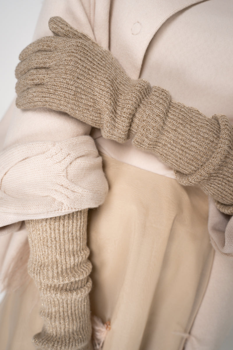 Fabiana Filippi Wool Viscose Knit Lurex Gloves in Gold Vancouver. Shop Online or in Store.