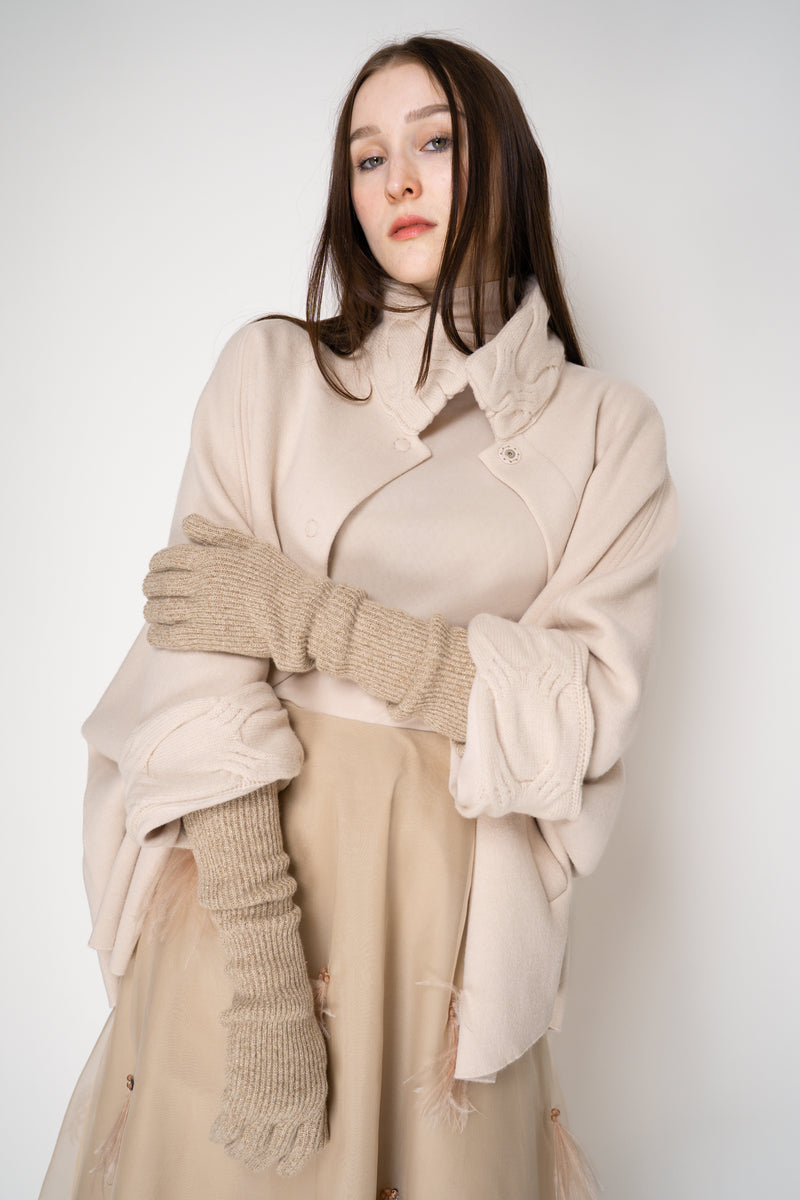 Fabiana Filippi Wool Viscose Knit Lurex Gloves in Gold Vancouver. Shop Online or in Store.
