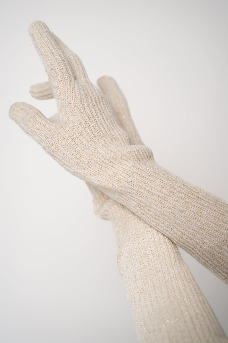 Fabiana Filippi Wool Viscose Knit Lurex Gloves in Ivory Vancouver. Shop Online or in Store.