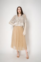 Fabiana Filippi Wool Viscose Knit Lurex Gloves in Ivory Vancouver. Shop Online or in Store.
