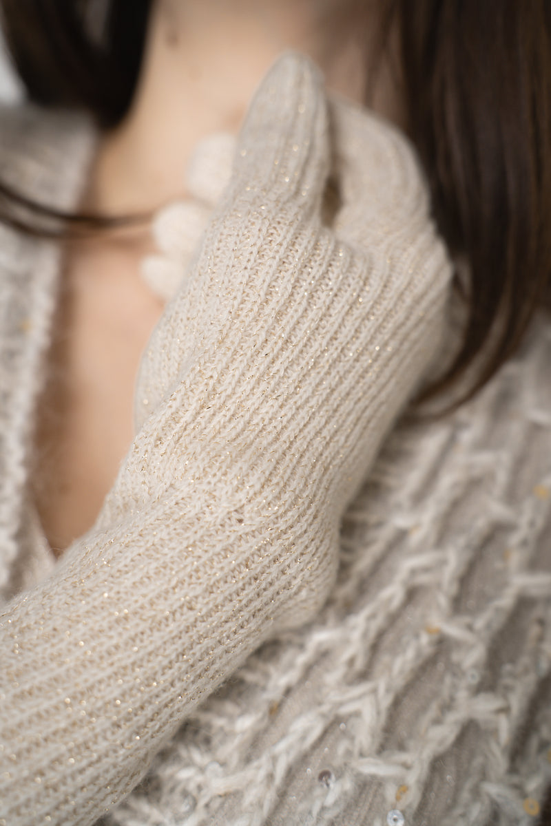 Fabiana Filippi Wool Viscose Knit Lurex Gloves in Ivory Vancouver. Shop Online or in Store.