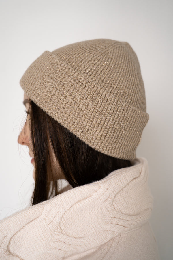 Fabiana Filippi Wool Viscose Knit Lurex Toque in Gold Vancouver. Shop Online or in Store.