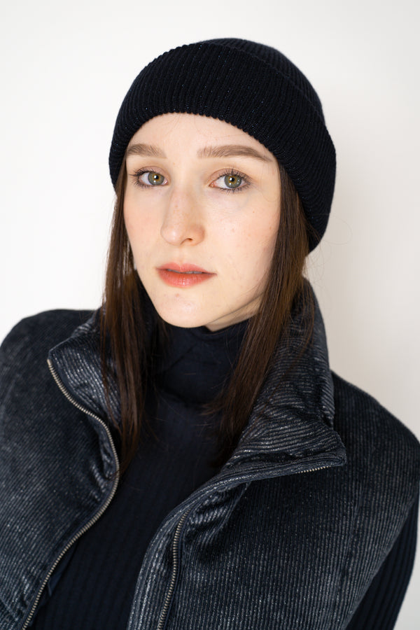 Fabiana Filippi Wool Viscose Knit Lurex Toque in Navy Vancouver. Shop Online or in Store.