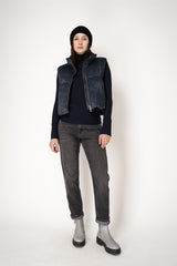 Fabiana Filippi Wool Viscose Knit Lurex Toque in Navy Vancouver. Shop Online or in Store.