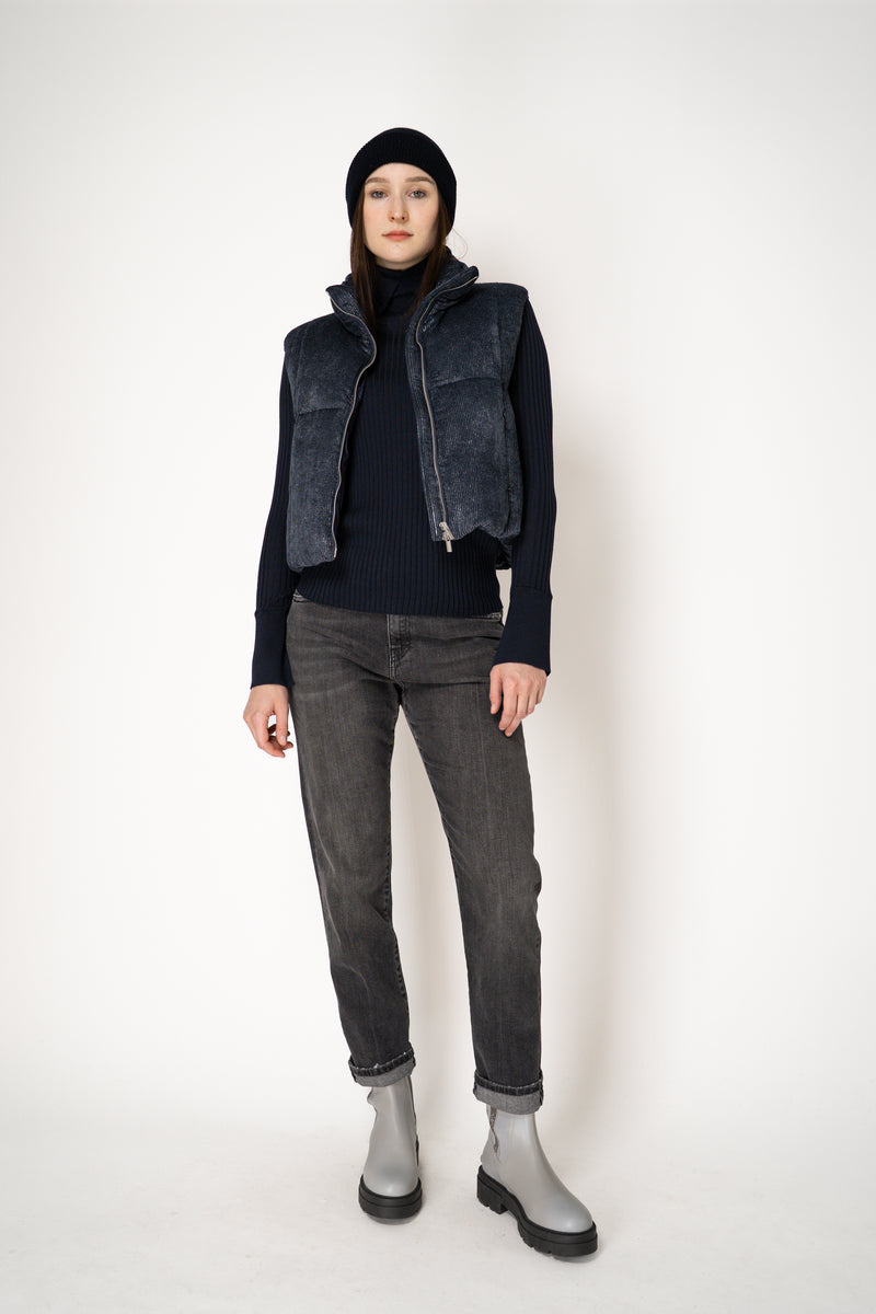 Fabiana Filippi Wool Viscose Knit Lurex Toque in Navy Vancouver. Shop Online or in Store.